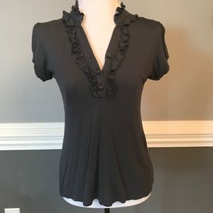 Blue Ruffle front v-neck top